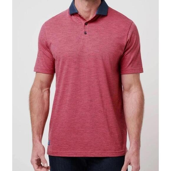$99 NWT Travis Mathew polo pink stripes, mens Size XL 3 button blend POLO SHIRT - Picture 2 of 8